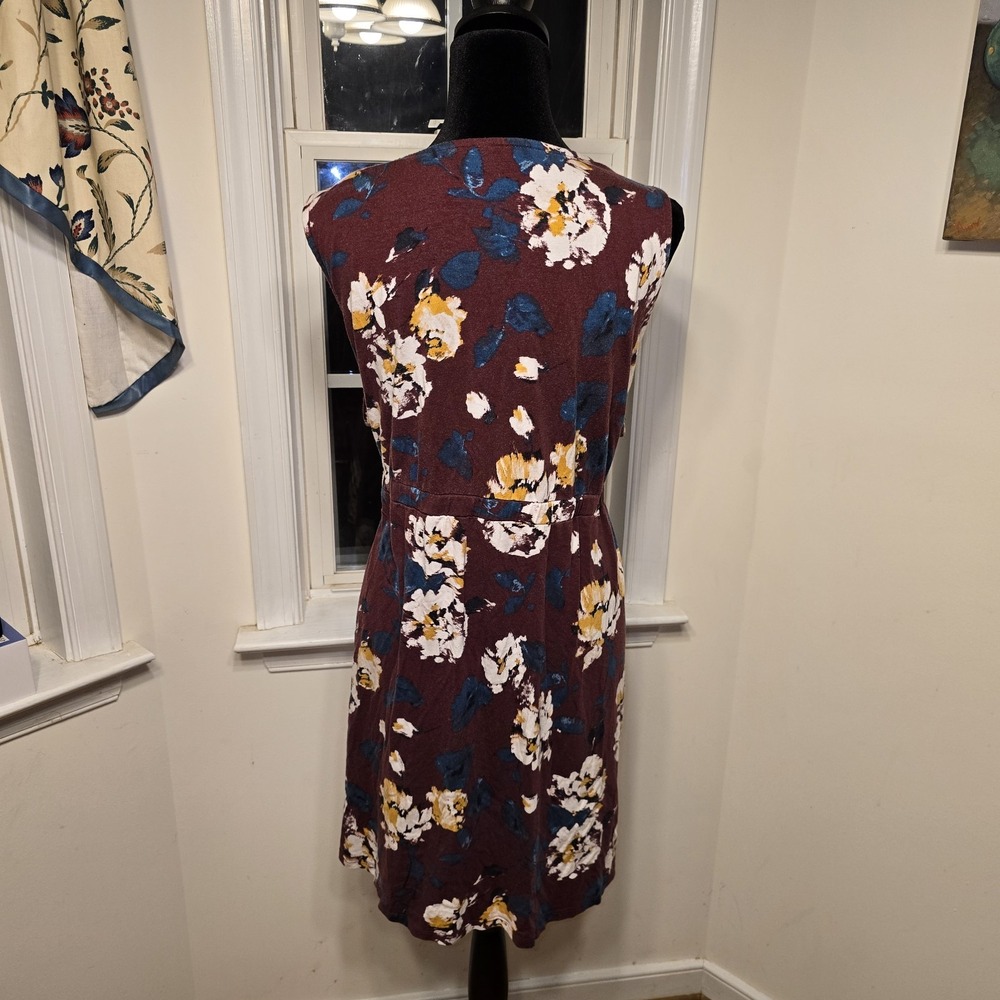 Cacique Sleep Burgundy Floral Crochet Trim V Neck Sleeveless Tie Waist Sz 26 - Picture 5 of 5
